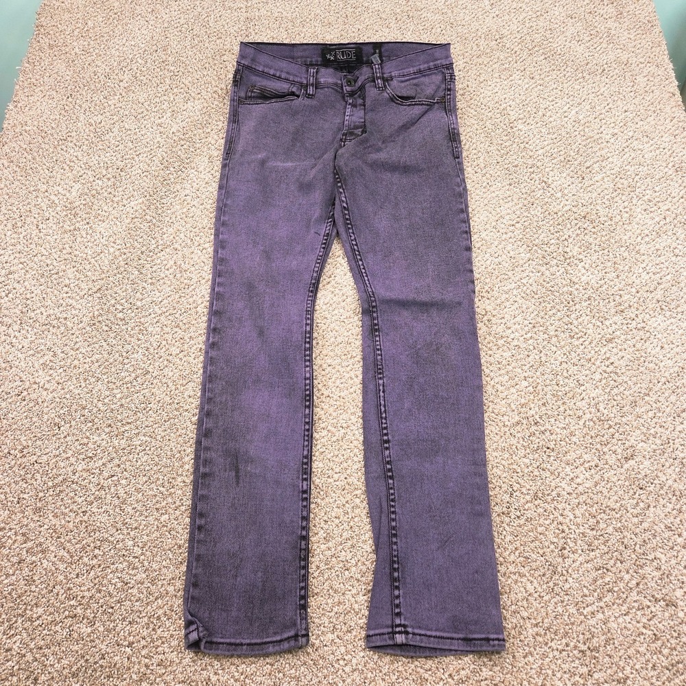 XXX Rude Button Fly Skinny Jeans Men's Size 32x32 Purple Pants Hot Topic